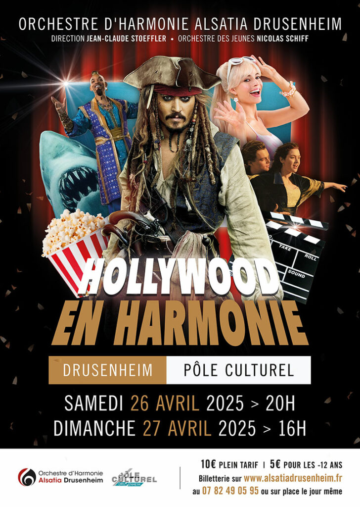 Affiche concert musiques de films cinéma, Hollywood en Harmonie, Drusenheim